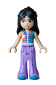 Friends Liann wearing a coral and dark turquoise vest, medium lavender bell-bottom trousers, dark turquoise shoes, looking terrified - frnd0903