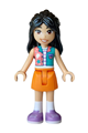 Liann from Friends wearing a coral and dark turquoise vest, an orange skirt, and medium lavender shoes - frnd0906