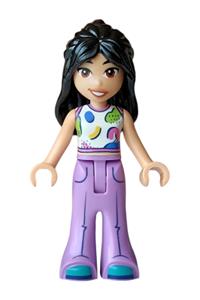 Friends Liann - Liann wearing a white tank top, medium lavender bell-bottom trousers and dark turquoise shoes - frnd0914