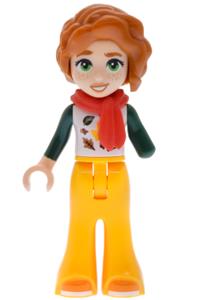 Friends Autumn - Mini-doll from Friends Autumn wearing a white T-shirt with leaves, bright light orange bell-bottoms and orange shoes - frnd0917
