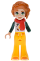 Mini-doll from Friends Autumn wearing a white T-shirt with leaves, bright light orange bell-bottoms and orange shoes - frnd0917