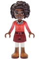 Aliya wearing a coral sweater vest, a dark red skirt and medium nougat boots - frnd0918