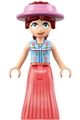 Friends Paisley wearing a medium blue vest, a full-length coral pleated skirt and a bright pink sun cap - frnd0923