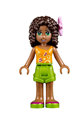 Andrea from Friends theme with lime shorts, bright light orange top with music notes, and flower - frnd094