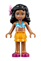 Kate from the Friends theme wearing a bright light orange layered skirt, a dark azure bikini top, and holding a flower - frnd103
