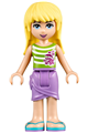 Stephanie from Friends wearing a medium lavender wrap skirt, green top with white stripes, and sunglasses - frnd104