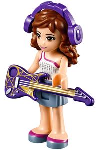 Friends Olivia - Olivia from Friends theme with a sand blue skirt, white one-shoulder top with magenta trim, and headphones - frnd109