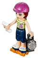 Mia from Friends theme wearing dark blue cropped trousers, lime and white striped top, and a helmet - frnd110