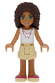 Andrea from Friends wearing tan shorts and a white top with a necklace of music notes - frnd114