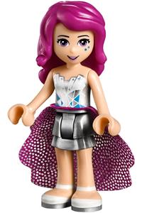 Friends Livi - Livi from Friends with a flat silver layered skirt and a white top with metallic geometric patterns, wearing a dark azure sequined cloth skirt - frnd123