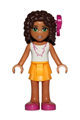 Friends Andrea, Bright Light Orange Layered Skirt, White Top with Necklace with Music Notes, Bow - frnd132