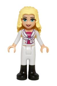 Friends Liza - Liza wearing white riding pants, magenta top, and a white jacket with a bow - frnd134