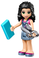 Emma from Friends theme wearing denim overalls skirt, a dark pink top, and a bow - frnd135