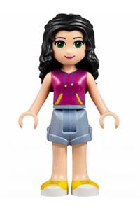 Friends Emma - Emma from Friends theme with sand blue shorts, magenta top featuring yellow and dark purple stripes - frnd149