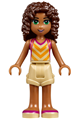 Andrea from Friends theme with tan shorts, tan top featuring bright light orange chevron stripes, and a bright light orange flower - frnd152