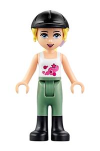 Friends Stephanie - Stephanie from Friends theme wearing sand green riding pants, black riding helmet, lavender bow, and white top with stars - frnd157