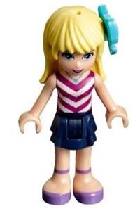 Friends Stephanie - Stephanie from Friends theme, with dark blue layered skirt, magenta and white v-striped top, and medium azure bow - frnd184
