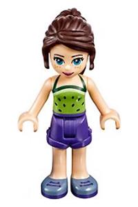 Friends Naomi - Naomi wearing dark purple shorts and a lime halter top with dark green dots - frnd193