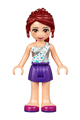 Mia from Friends has a dark purple skirt and wears a white one-shoulder top with stars - frnd195