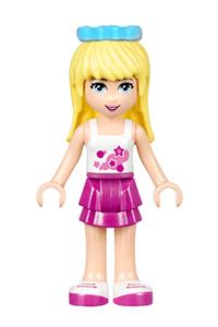 Friends Stephanie - Stephanie in a white top with stars and a magenta layered skirt, accessorized with a medium azure bow - frnd201
