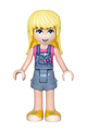 Stephanie from Friends wearing denim overalls skirt and a dark pink top - frnd202