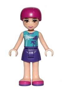 Friends Mia, Dark Purple Skirt, Medium Azure Top with Palm Trees, Helmet frnd207