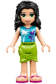 Emma is wearing a lime wrap skirt, a medium azure top with a palm tree pattern, and trans-dark pink sunglasses - frnd209