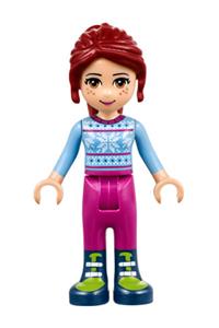 Friends Mia - Mia from Friends theme wearing magenta trousers with a bright light blue snowflake sweater top - frnd212