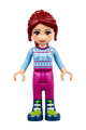 Mia from Friends theme wearing magenta trousers with a bright light blue snowflake sweater top - frnd212