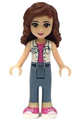 Olivia from Friends theme wearing sand blue trousers and a white top with an ID badge - frnd228