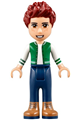 Daniel from Friends wearing brown boots, dark blue jeans, and a white and green top - frnd237