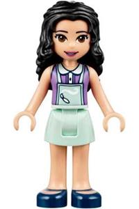 Friends Emma - Emma from Friends theme wearing a medium lavender top with a light aqua apron and light aqua skirt - frnd239