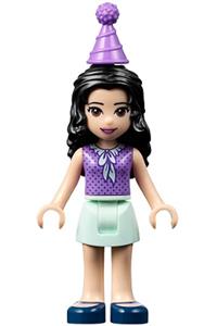 Friends Emma - Emma from Friends wearing a medium lavender top, light aqua skirt, and a party hat - frnd245