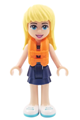 Stephanie from Friends wearing a medium azure and dark purple top with a dark blue layered skirt and a life jacket - frnd246