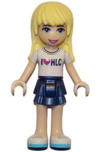 Friends Stephanie - Stephanie from Friends wearing a white t-shirt with 'I Heart HLC' pattern and a dark blue layered skirt - frnd250