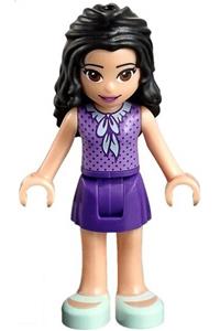 Friends Emma - Emma from Friends theme with a dark purple skirt, medium lavender top, light aqua shoes, and dark purple bow - frnd259
