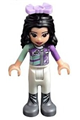 Emma wears white trousers with a light aqua and medium lavender racing jacket, paired with a light aqua racing helmet with a black ponytail - frnd261