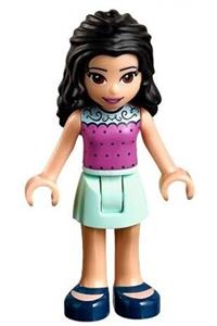 Friends Emma - Emma from Friends wearing a dark pink top with dots, light aqua skirt, and dark blue shoes - frnd270