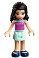 Emma from Friends wearing a dark pink top with dots, light aqua skirt, and dark blue shoes - frnd270