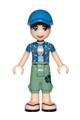 Zack from Friends theme with sand green cropped trousers, blue shirt over medium blue t-shirt, and a blue cap with a hole - frnd272