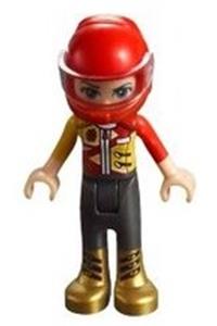 Friends Vicky, Trousers with Metallic Gold Boots, Red and Yellow Racing Jacket, Helmet frnd278