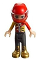 Vicky, wearing red and yellow racing jacket, trousers with metallic gold boots, and a helmet - frnd278
