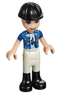 Friends Zack - Zack wearing white riding pants, a blue shirt, a medium blue t-shirt, and a black construction helmet - frnd286