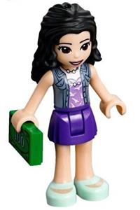 Friends Emma - Emma from Friends theme, wearing a medium lavender top with white birds, a sand blue vest, and a dark purple skirt - frnd294