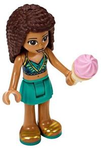 Friends Andrea - Andrea from LEGO Friends wearing a dark turquoise skirt with a dark blue top - frnd312