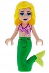 Friends Chloe, Dark Pink and White Swimsuit Top, Bright Green Mermaid Hips and Tail frnd335