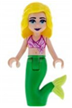Chloe from Friends theme with a dark pink and white swimsuit top, bright green mermaid hips, and tail - frnd335