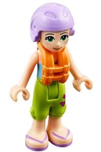 Friends Mia - Mia from Friends theme with lime cropped trousers, medium blue top, lavender ski helmet, dark red hair, and life jacket - frnd337