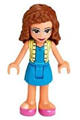 Olivia from Friends theme wearing a dark azure skirt and top with a bright light yellow vest and bright pink shoes - frnd351