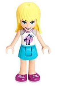 Friends Stephanie - Stephanie from Friends wearing a white top with palm trees and a medium azure skirt - frnd353